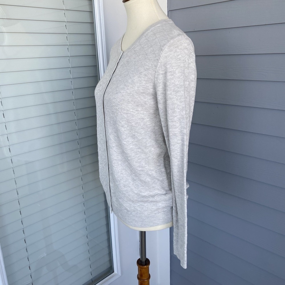 Hilary Radley Women Sweater Small Knit Cardigan Button Grey Cotton Long Sleeve - Picture 4 of 9